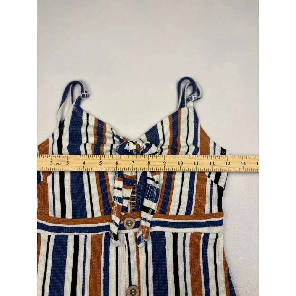 Love Tree Striped Cami Mini Dress Womens Small S Sweetheart Tie Front Smocked - Picture 3 of 6